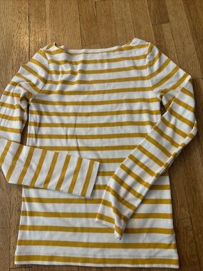 GAP Striped Boatneck Top in White and Mustard